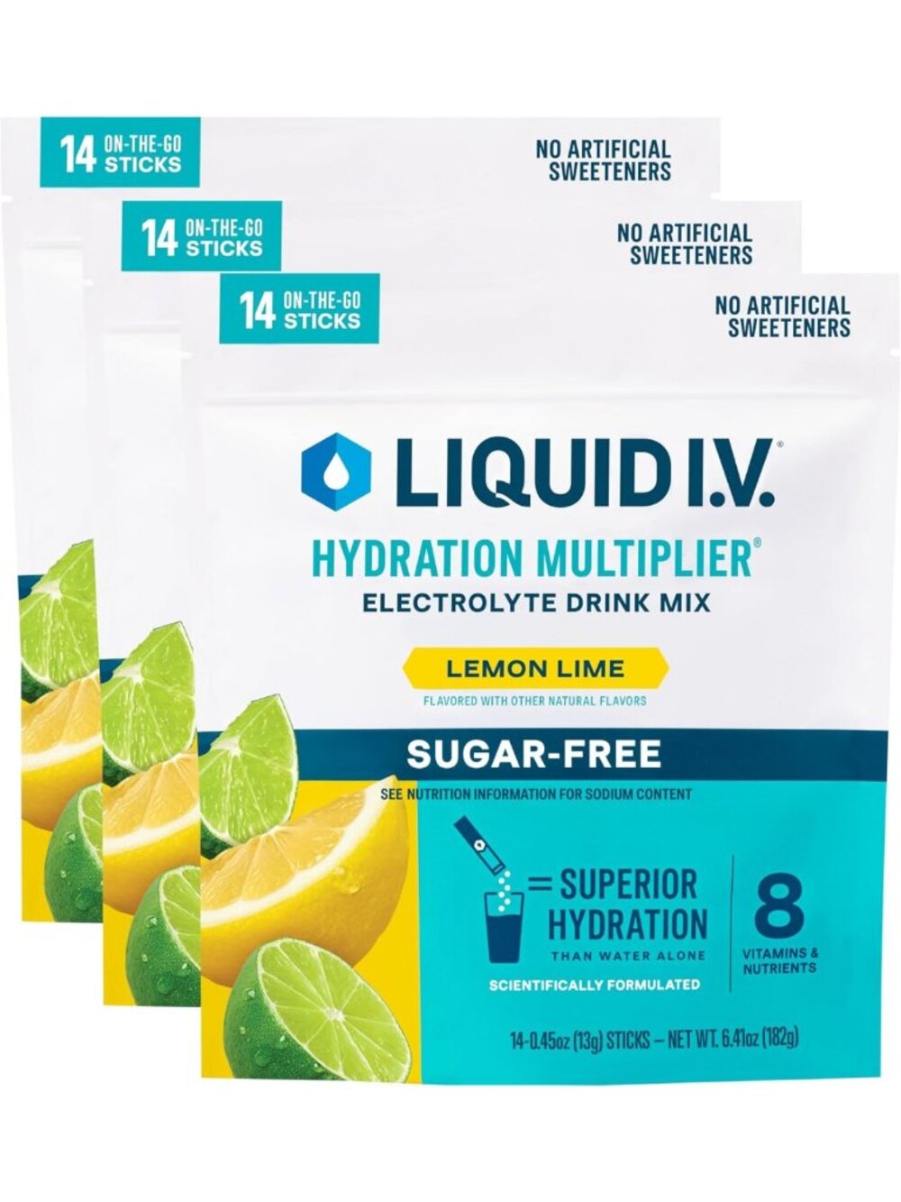 Sugar-Free Hydration Electrolytes Drink Mix, Lemon Lime Flavor, 42 Pack